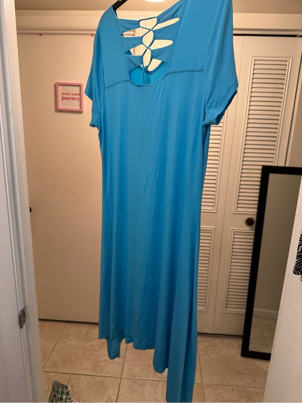 Chico's Turquoise Asymmetrical Midi Dress with Ladder Back